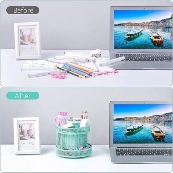 Teal Kawaii Desk Supplies and Accessories,Cute Spinning Pen/Pencil Organizer - Picture 2 of 7